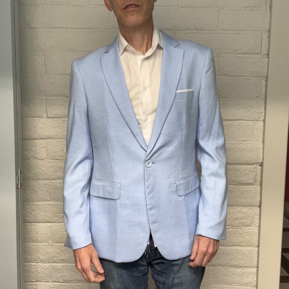 Mens BLUE Blazer Jacket Slim Fit - One Button Casual Sport Coat - Picture 4 of 8